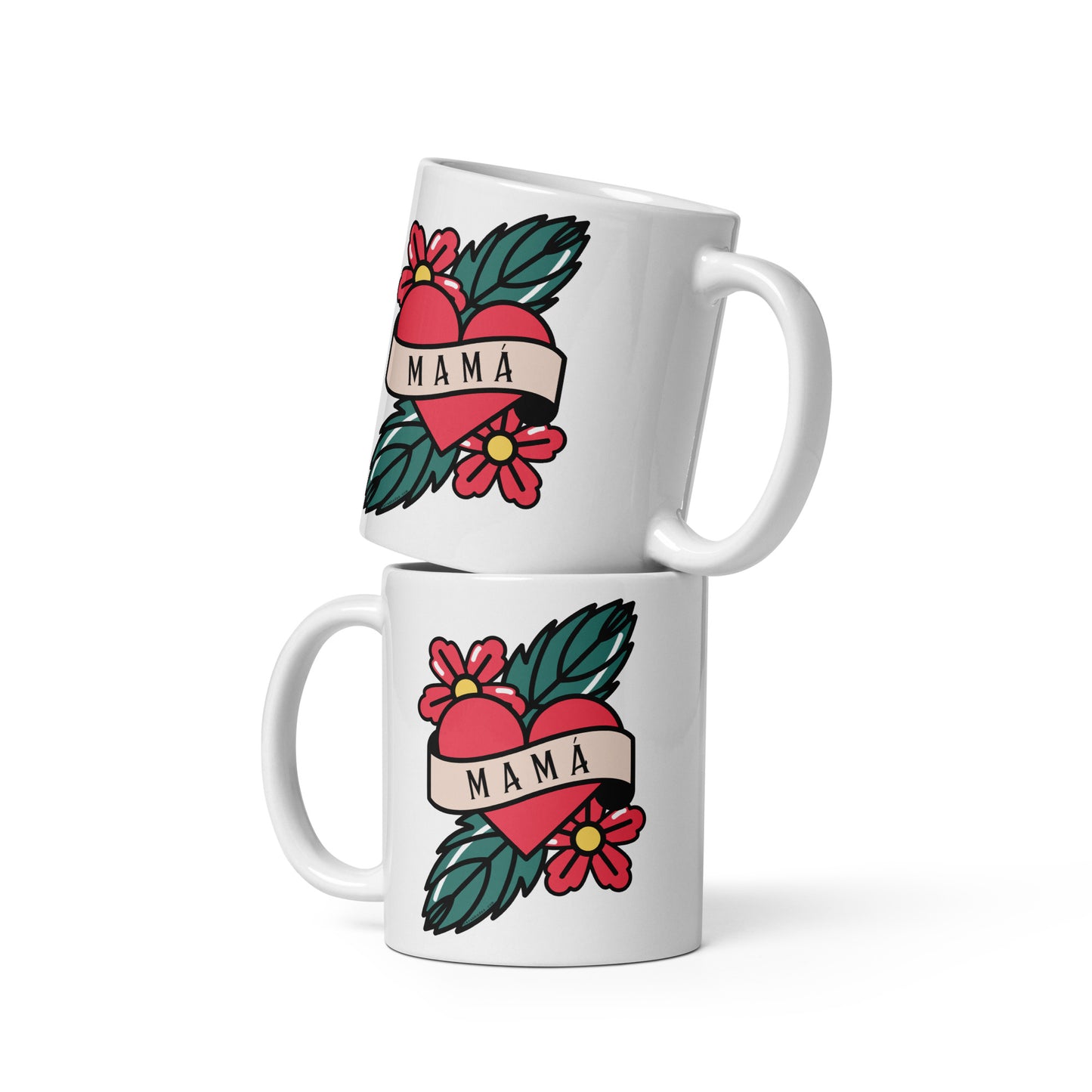 MAMÁ Tattoo - White glossy mug