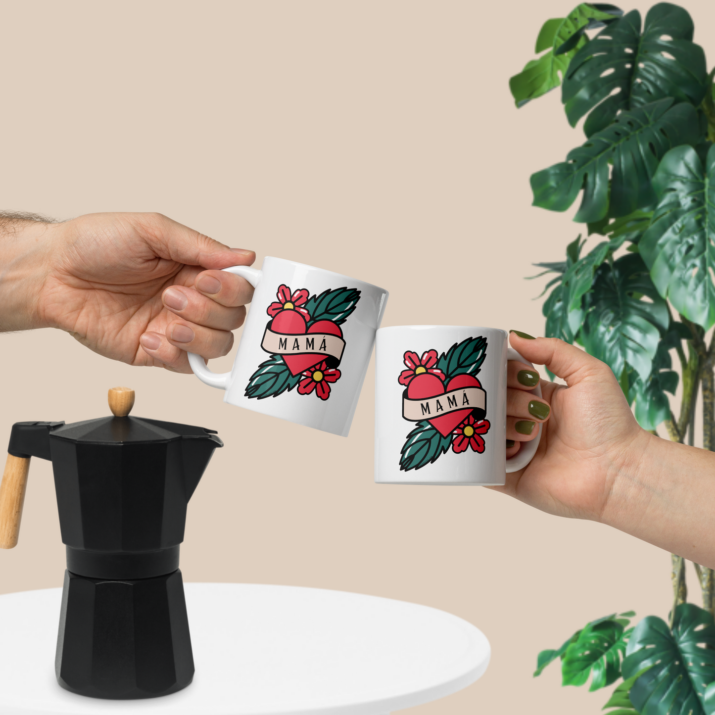 MAMÁ Tattoo - White glossy mug