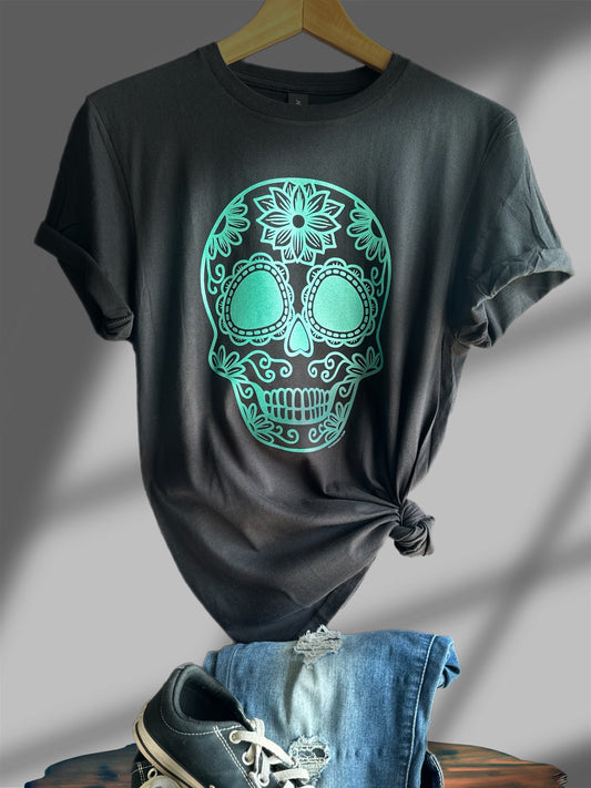 Día de los Muertos Sugar Skull Teal T-shirt